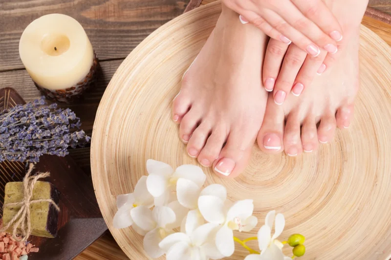 spa wellness setting with female feet plate