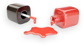 spilled red nail polish bottle isolated white background