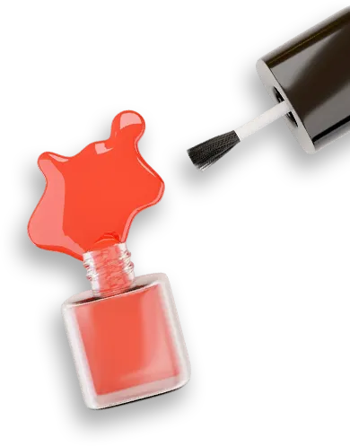 top view spilled red nail polish bottle isolated white